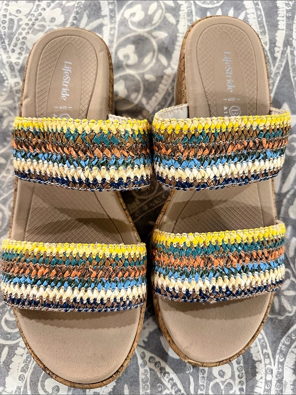 LifeStride Resort Woven Cork Wedge Sandals US 8M